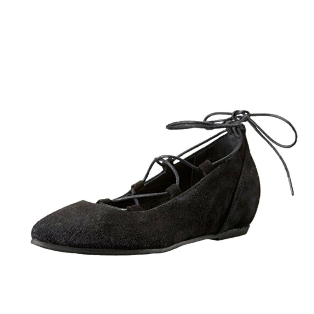 NEW Eric Michael Women Marissa Suede Hidden Wedge Ballet Wrap Lace Up Dress Shoe